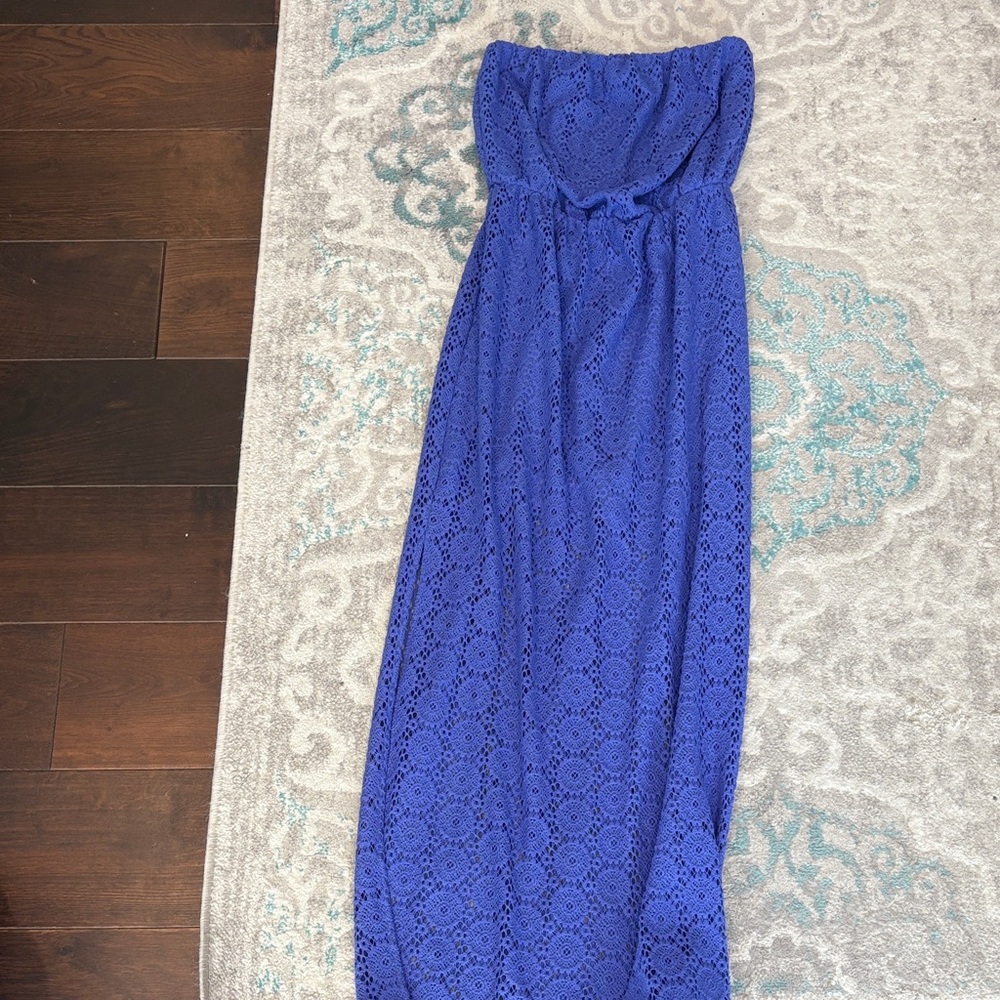 Strapless Lace Maxi Dress in Cobalt Blue